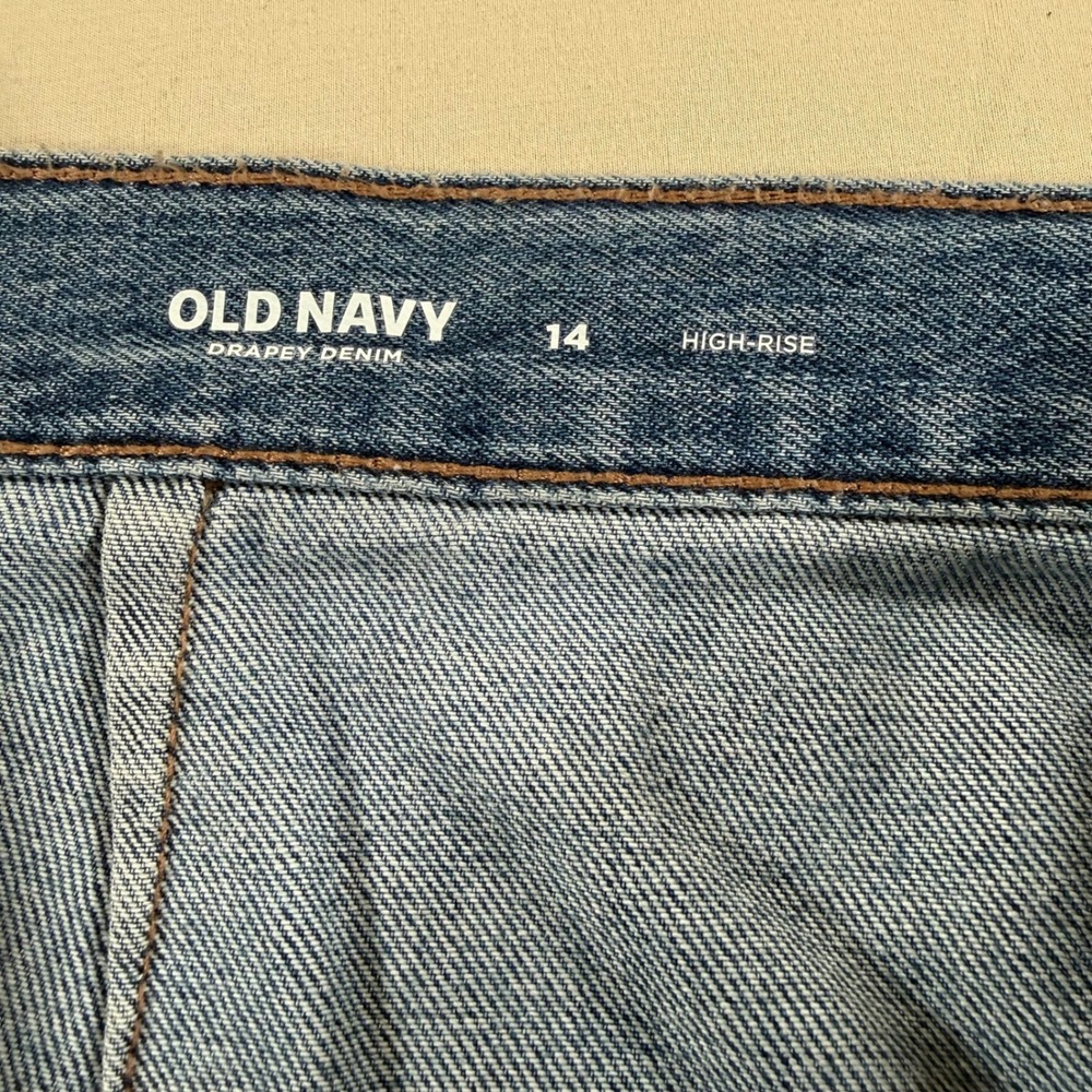 Old Navy Drapey Denim High-Rise Midi Skirt Blue‎ A-Line 14 Cotton - Picture 5 of 6